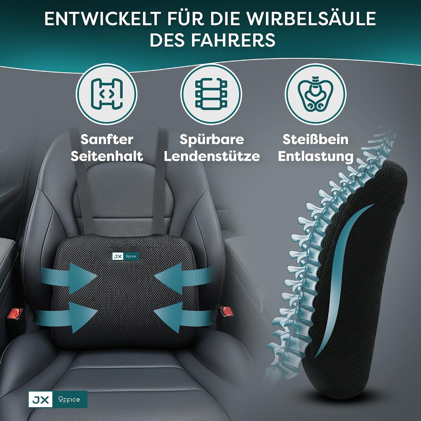 Ergonomische Lordosenstütze aus Memory Foam, Schwarz Auto Version