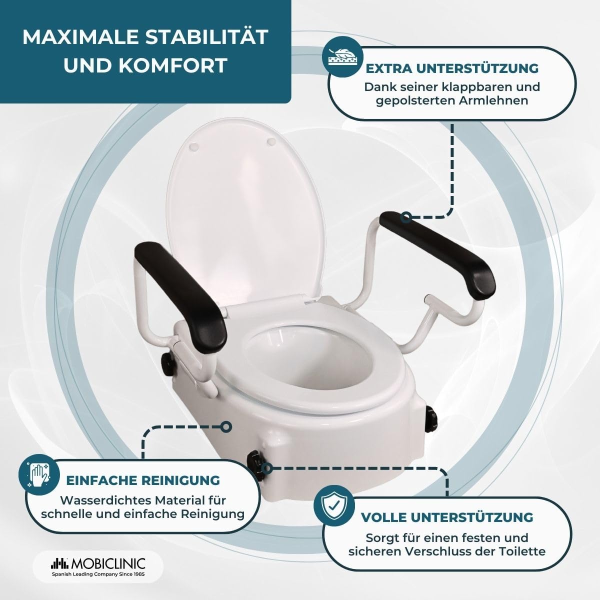 Toilettensitzerhöhung mit klappbaren Armlehnen