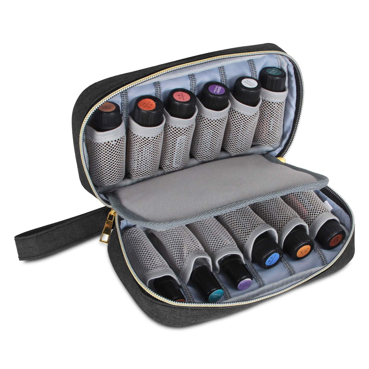 Aufbewahrungstasche für 12 ätherische Öle, 11.4x21.5x6 cm (1er Pack) Schwarz