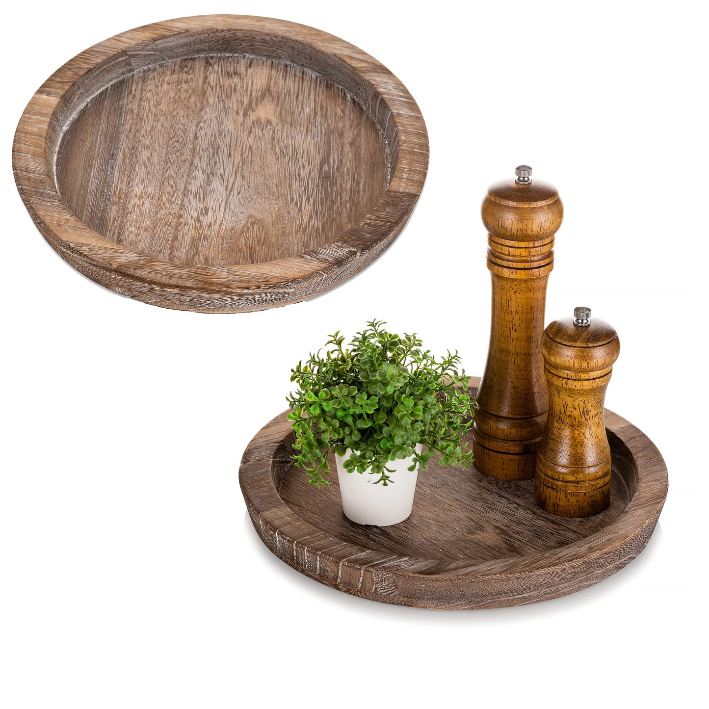 Rustikales Holz-Serviertablett-Set (2 Stück, rund), Used-look