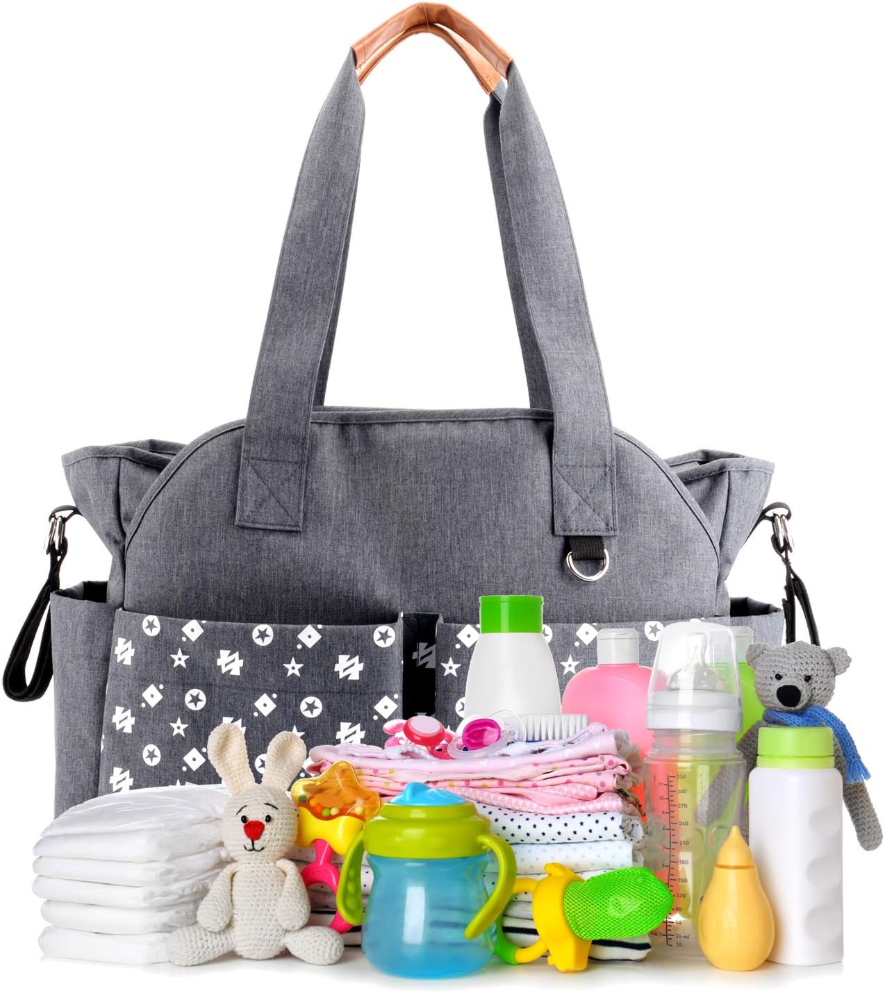 Reise-Wickeltasche mit Kinderwagenriemen (12 Taschen), Dunkelgrau