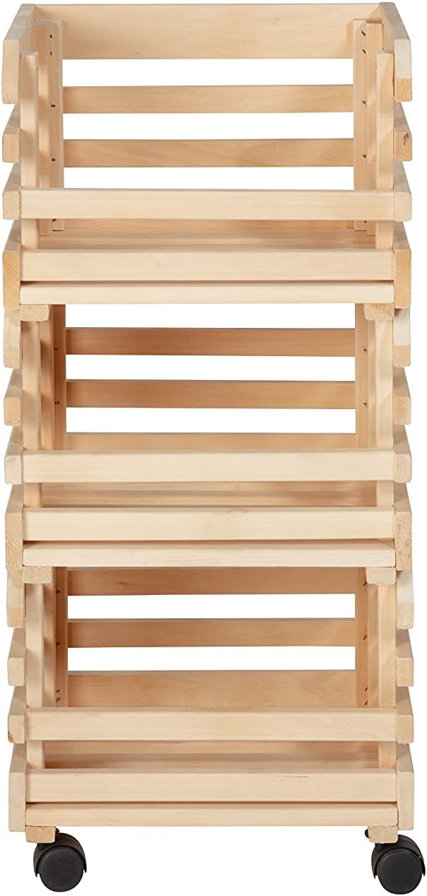 3er-Set Stapelkisten auf Rollen, Natur 37 x 30 x 80