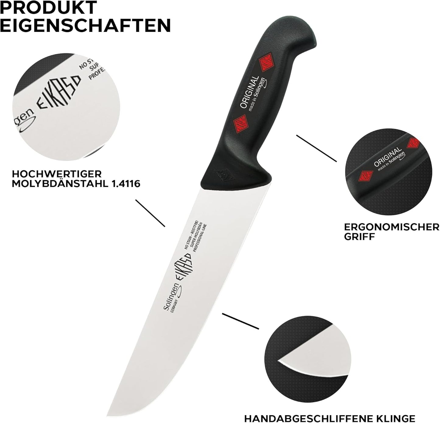 3-teiliges Metzgermesser-Set, Schwarz