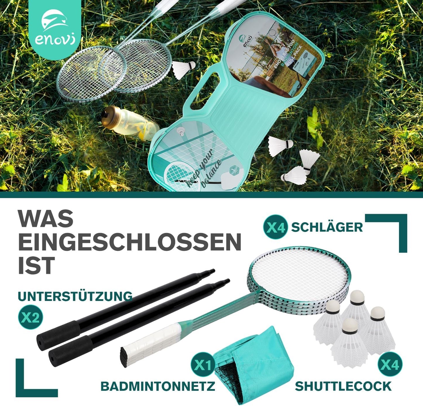 EasyGo Federball-Set mit 4 Schläger und Netz