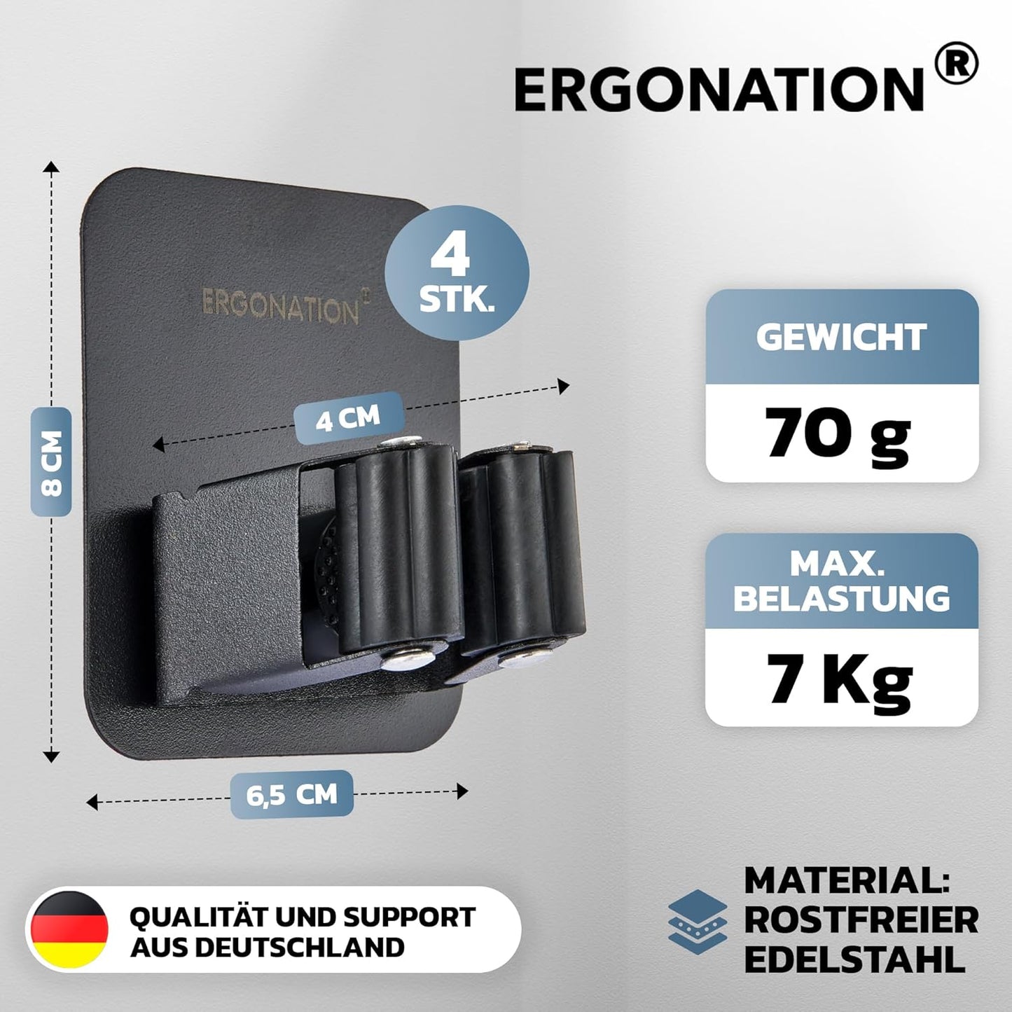 Selbstklebender Besenhalter für die Wand, Schwarz 4