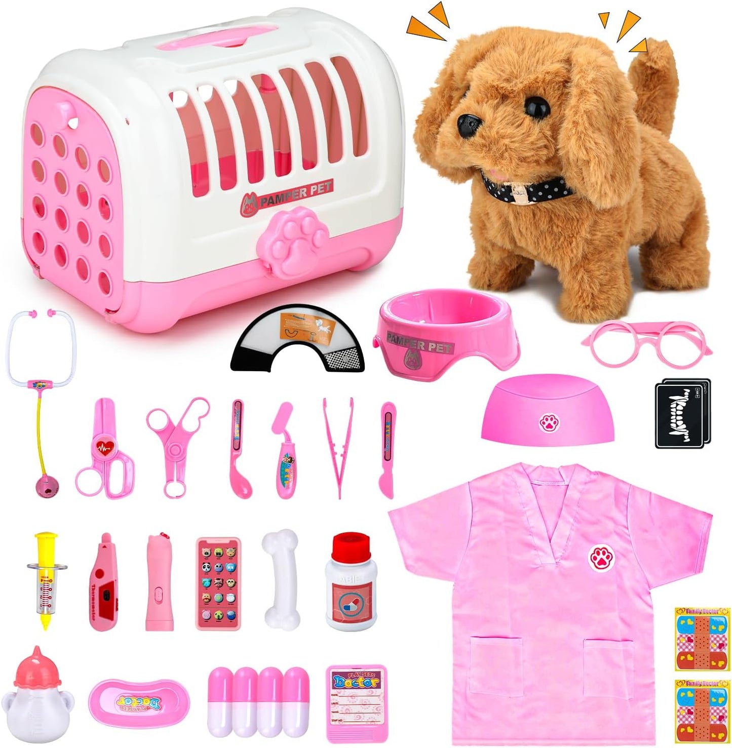 Tierarzt-Spielset mit interaktivem Hund, 31PCS Pink