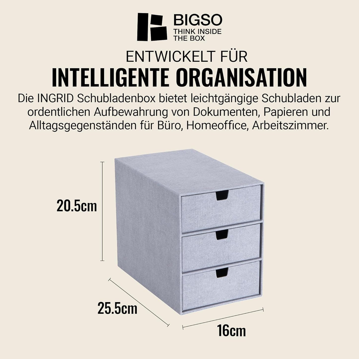 Schubladenbox Ingrid mit 3 Schubladen, Grau Medium
