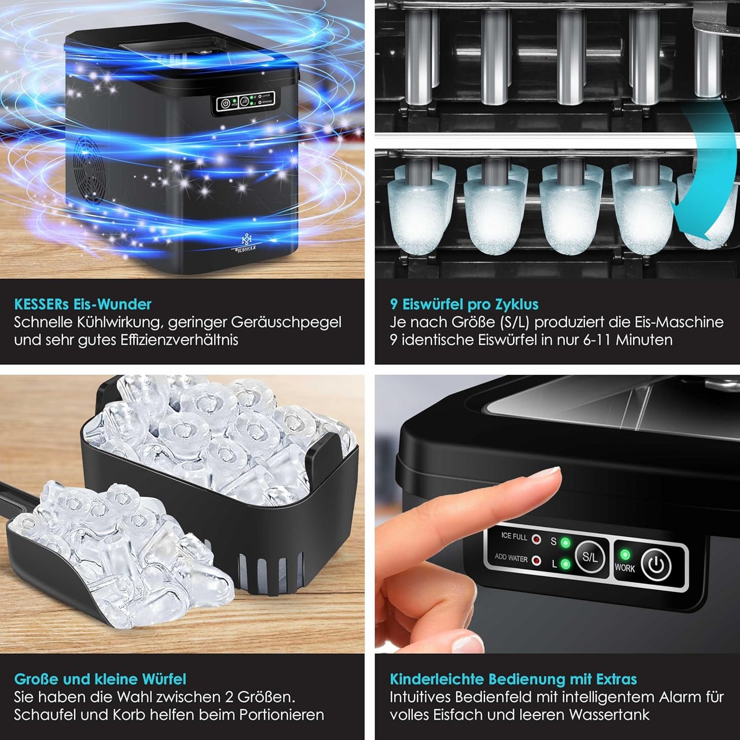 Eiswürfelmaschine mit LED-Display, Anthrazit