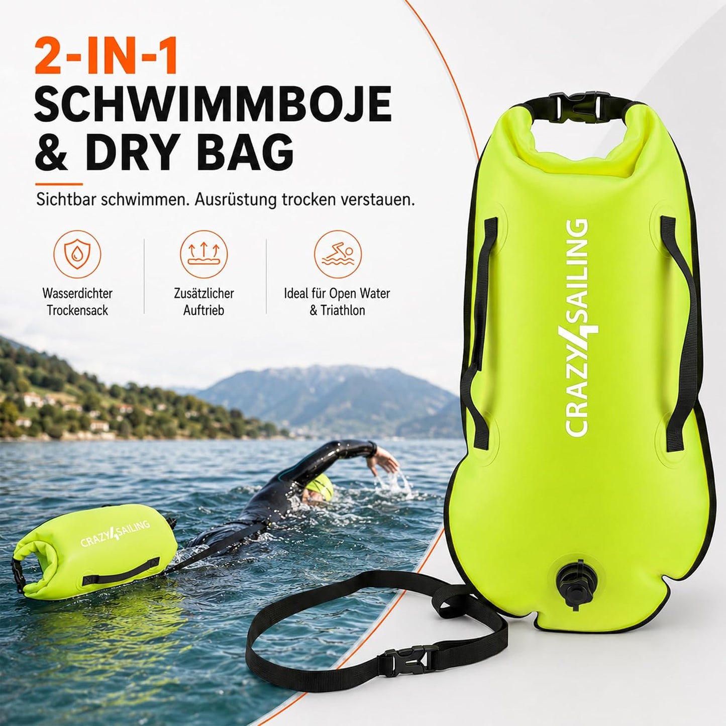 Schwimmboje Dry Bag, Neongrün