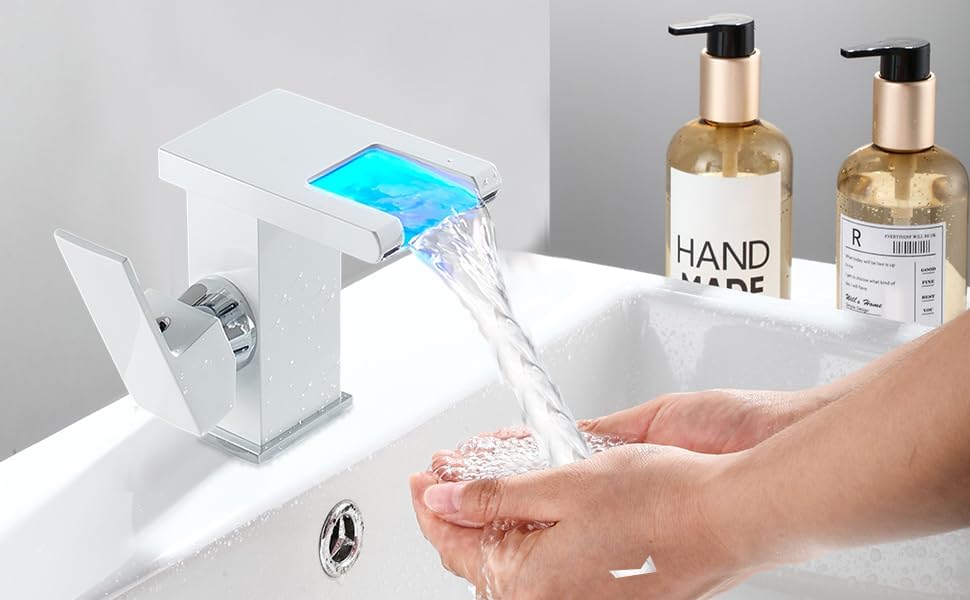 Badarmatur Wasserfall mit Kalt-/Warmwasserfunktion, Weiss