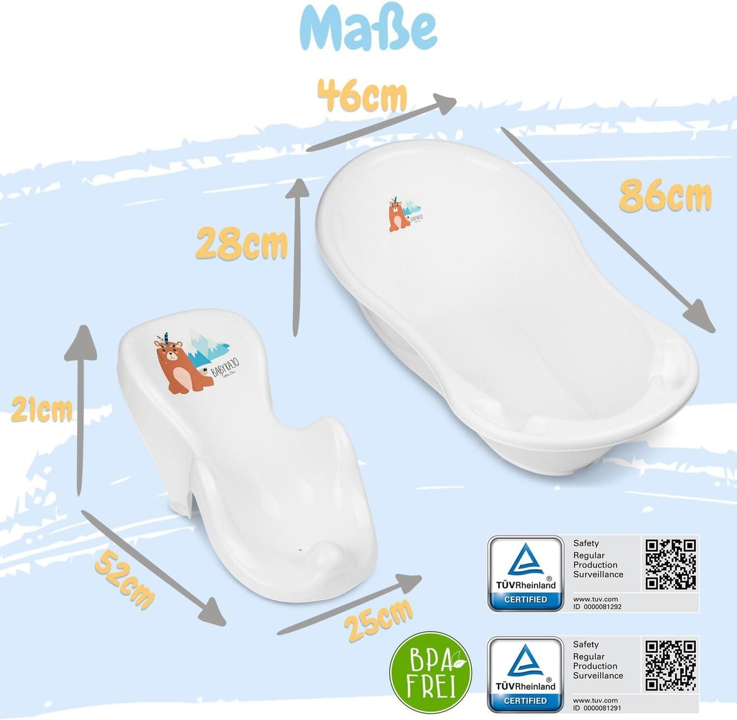 8-teiliges Babybadewanne-Komplettset mit Ständer, 8 - Set Bärchen - weiss