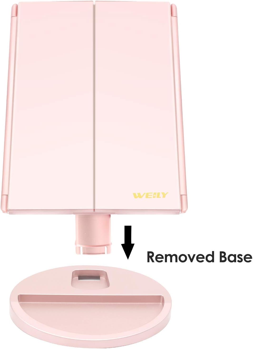 Trifold Make-up-Spiegel mit LED und USB-Aufladung, Rosa-1