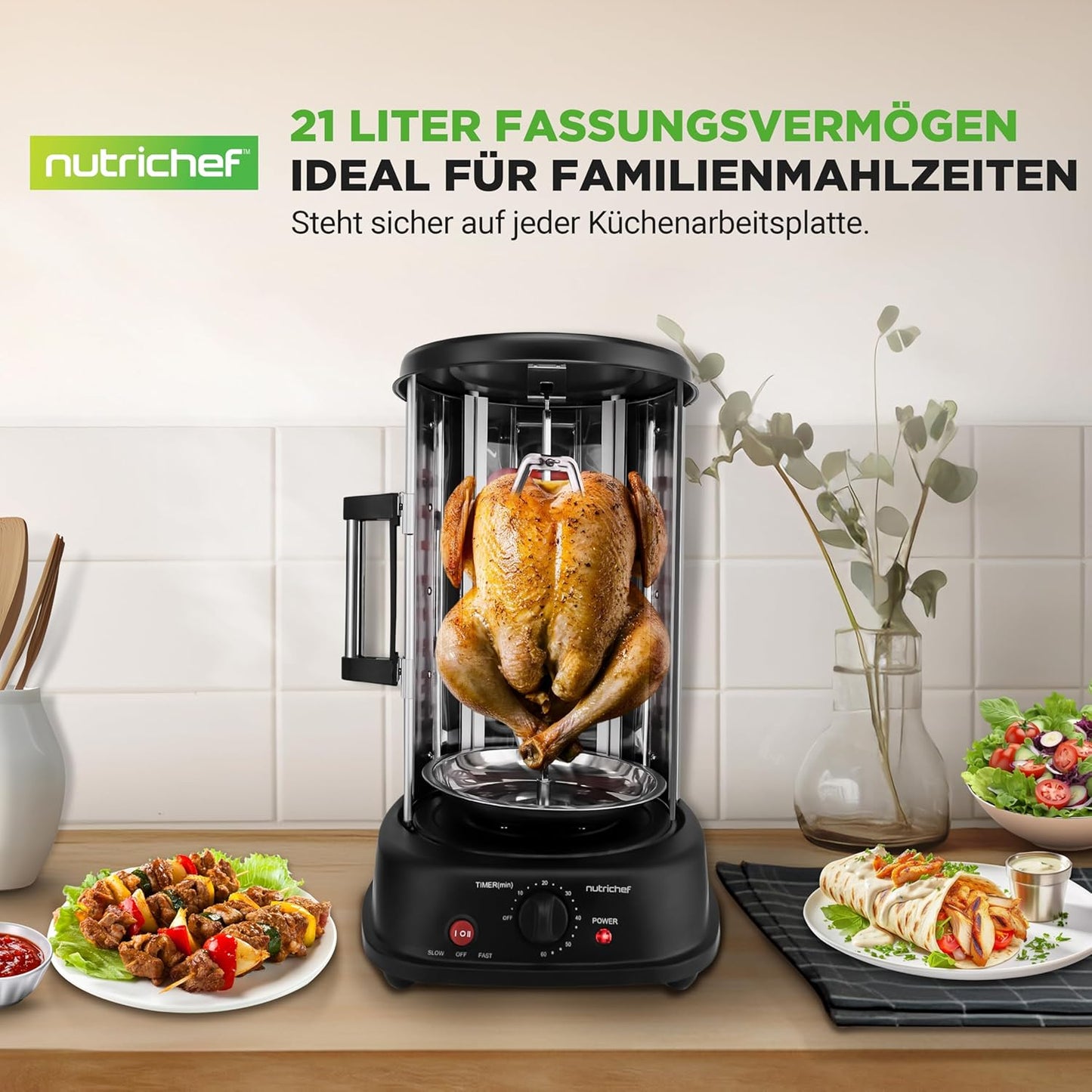 Heissluft-Multiofen mit Drehspiess und Grillfunktion, Rotisserie