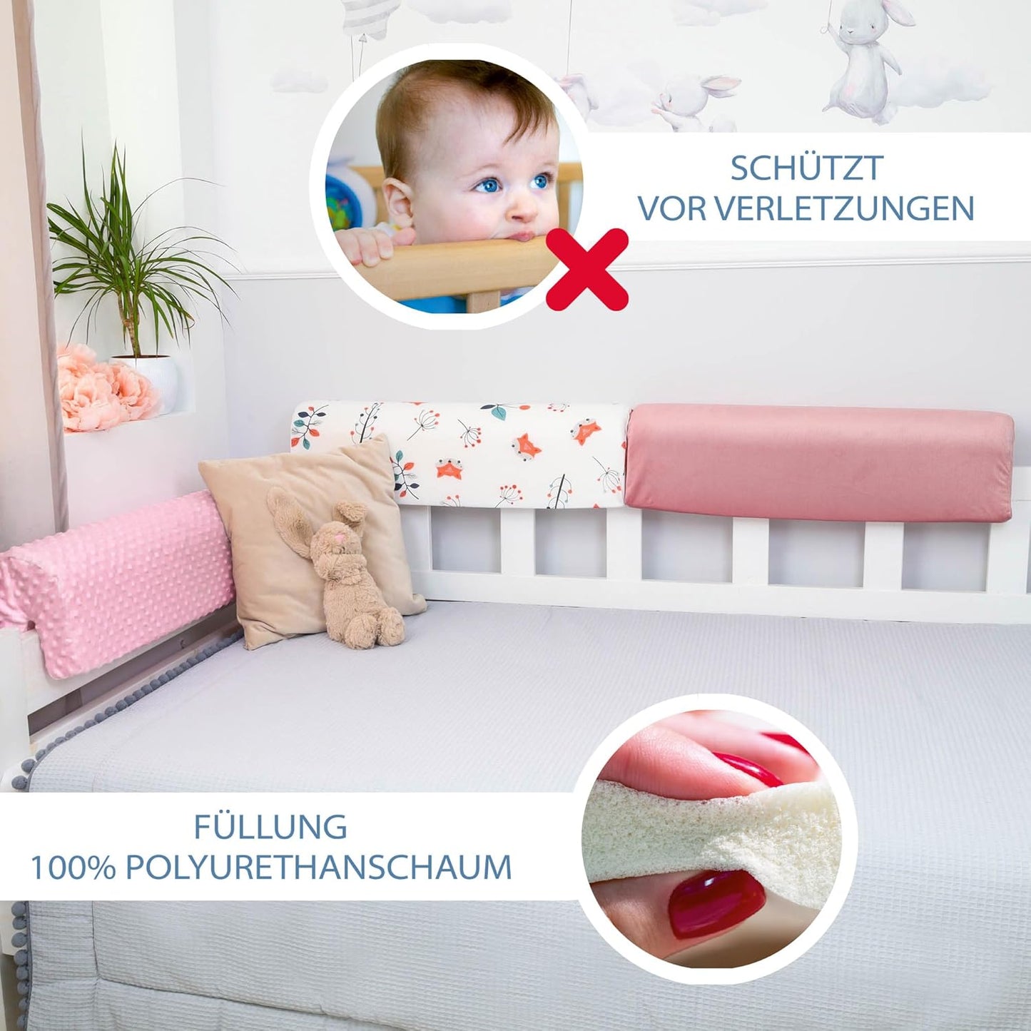 Bettkantenschutz für Kinderbetten, Rosa 90 cm