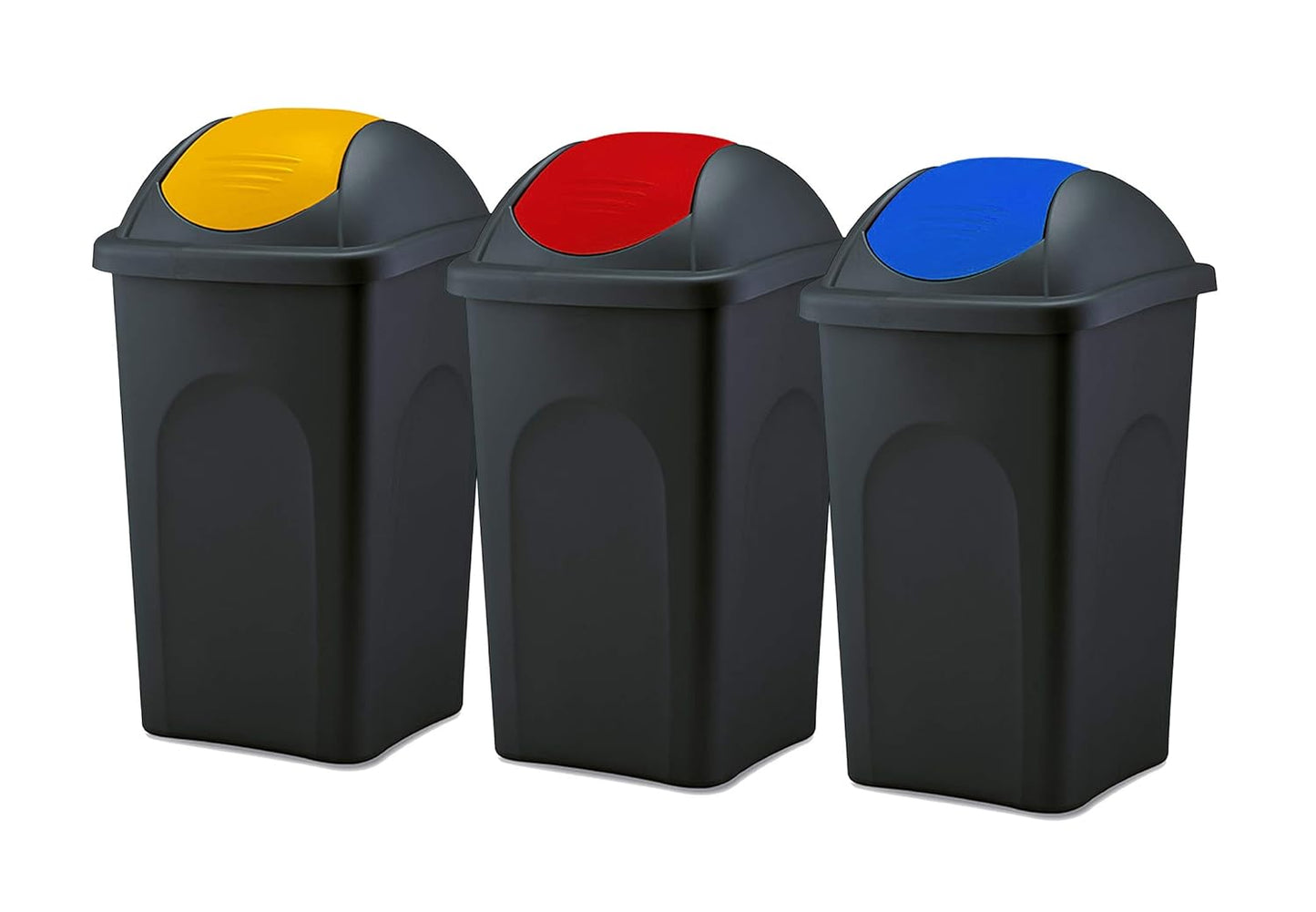 3er-Set Mülleimer mit Schwingdeckel, 60L, Gelb - Rot - Blau 60 L