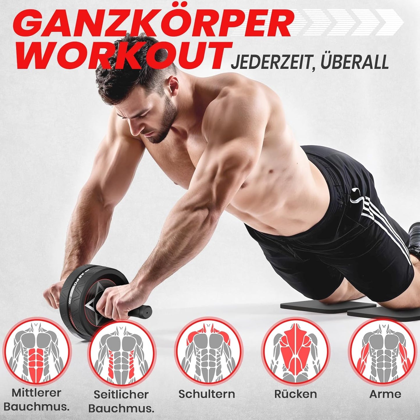 Bauchroller Trainingsset für Zuhause, 1 Schwarz
