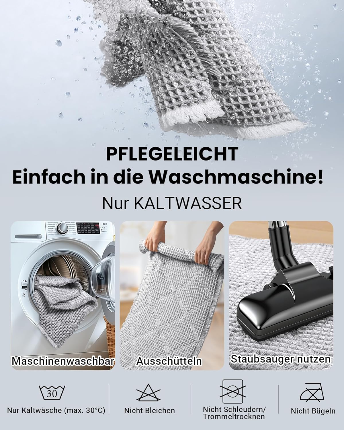 2-teiliges Badezimmerteppich Set, rutschfest und waschbar, Grau