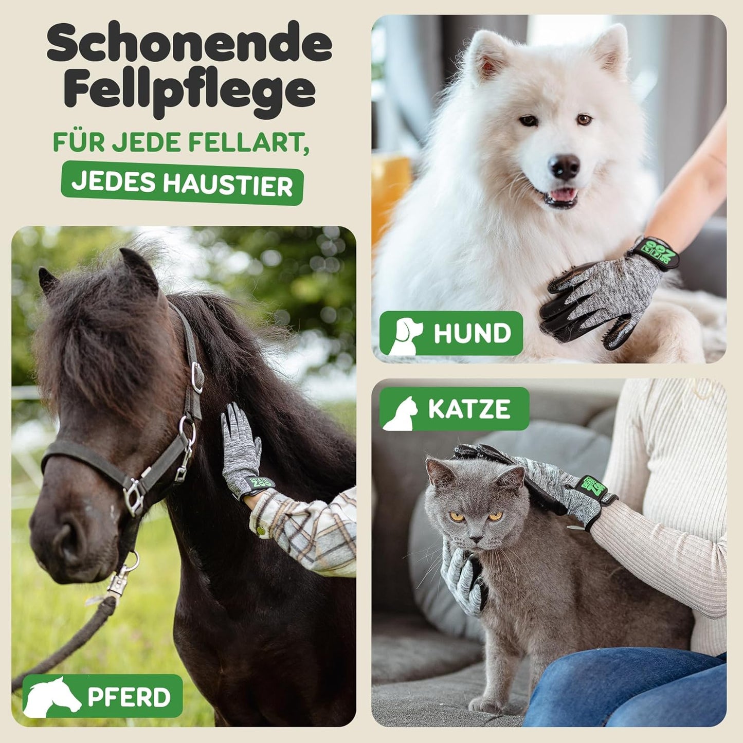 Fellpflegehandschuhe mit Noppen, L