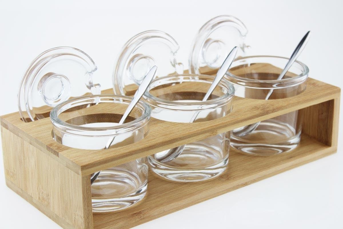 Gewürzgläser-Set mit Holzgestell