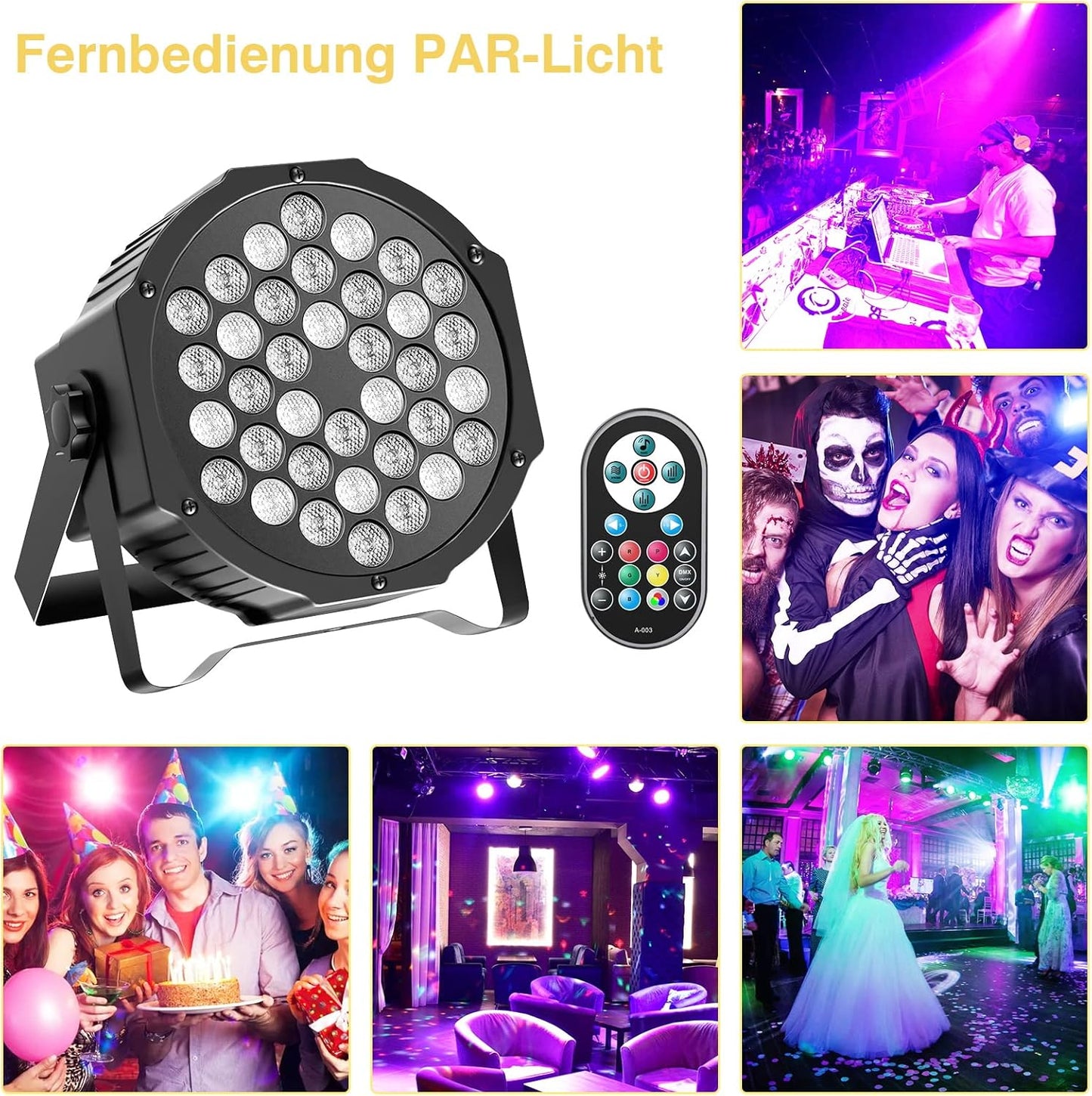 LED Par Strahler Set (10 Stück, RGB) mit Fernbedienung, Par -10 Stücke