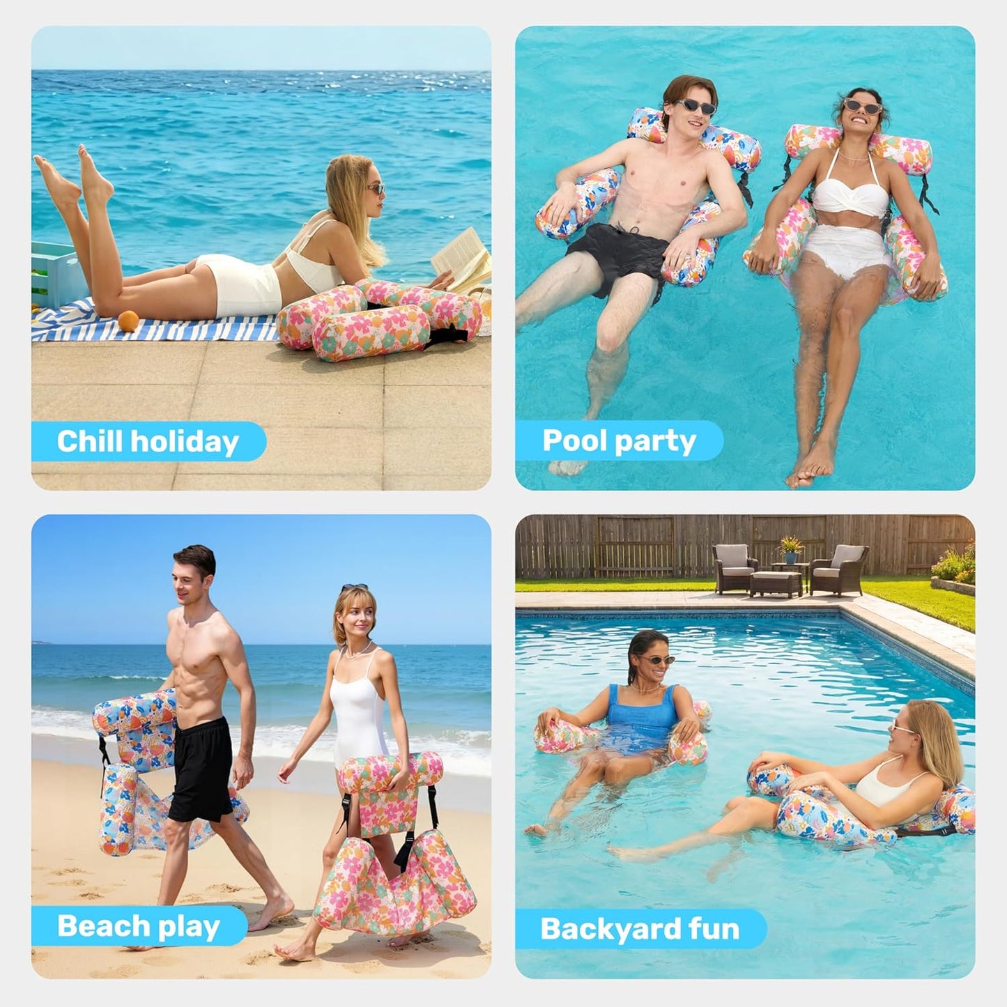 Aufblasbare Pool-Schwimmstühle, 2er-Set, Mehrfarbig