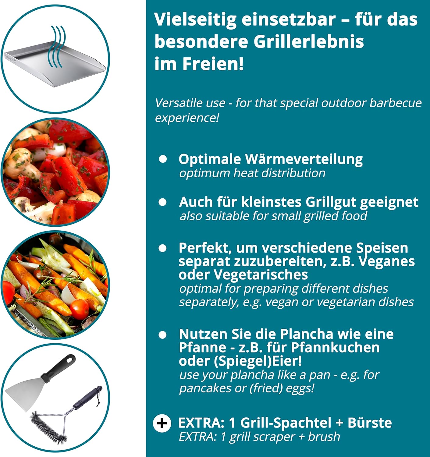 BBQ Grillplatte, 40 x 30 cm, inkl. Bürste & Grillspachtel, 40 x 30 cm