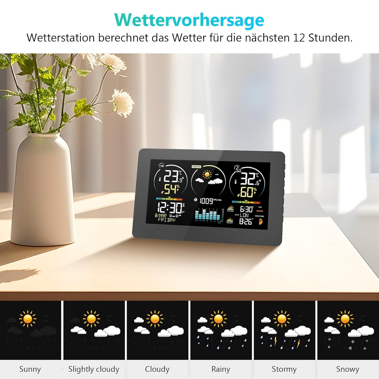 Funk-Wetterstation mit Aussensensor und Farbdisplay