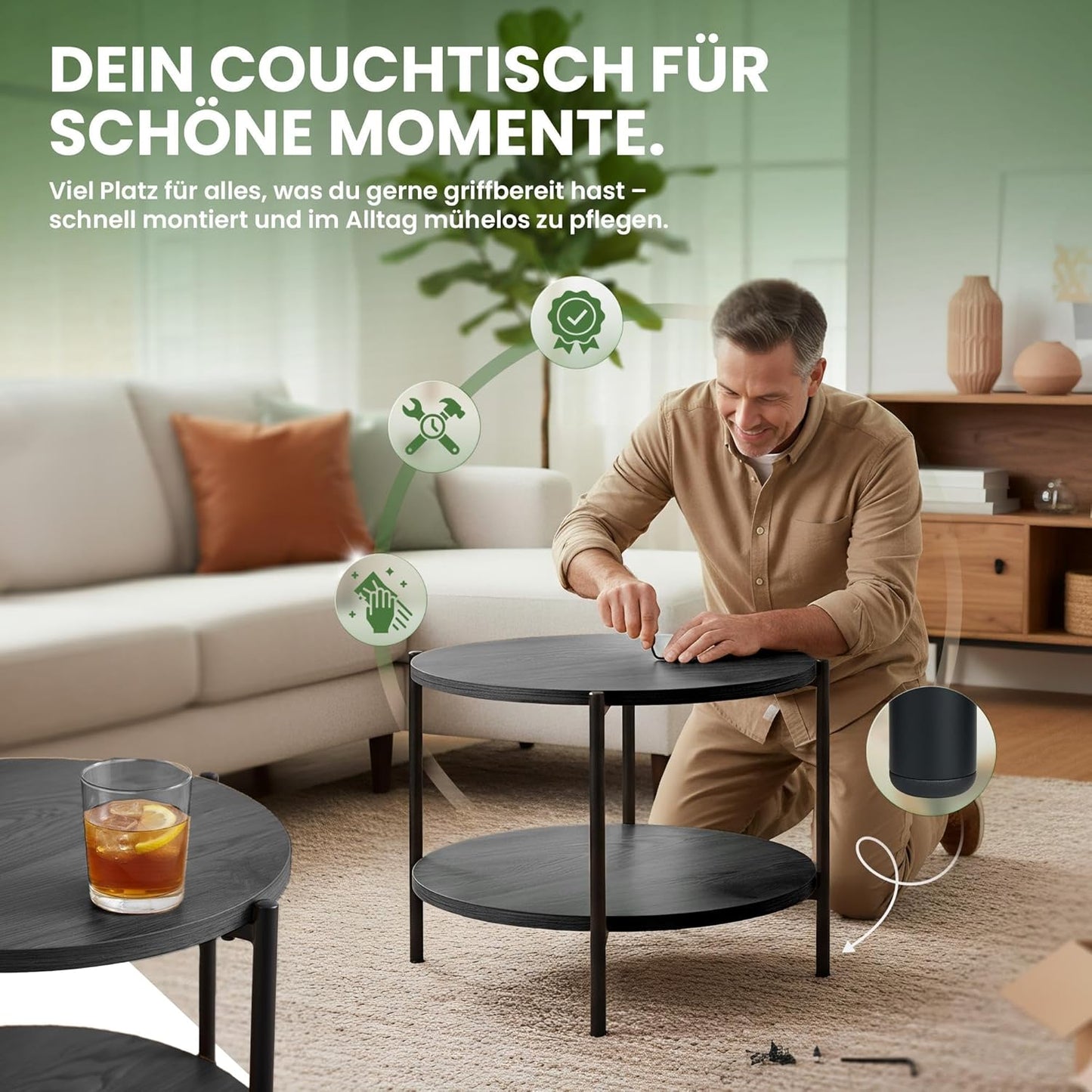 Runder Couchtisch Edduma, Ø 80 cm Grau