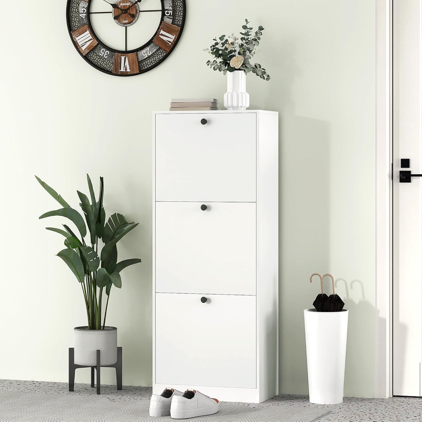 Schuhschrank mit 3 Klappen und verstellbaren Trennwänden, 47L x 26B x 120H cm