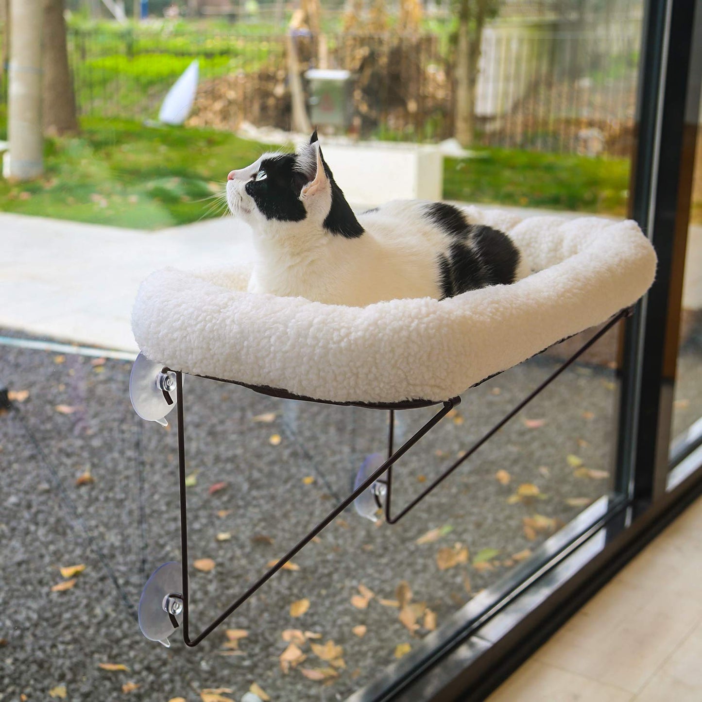 Katzenfensterliege mit Metallstütze für grosse Katzen, weisses