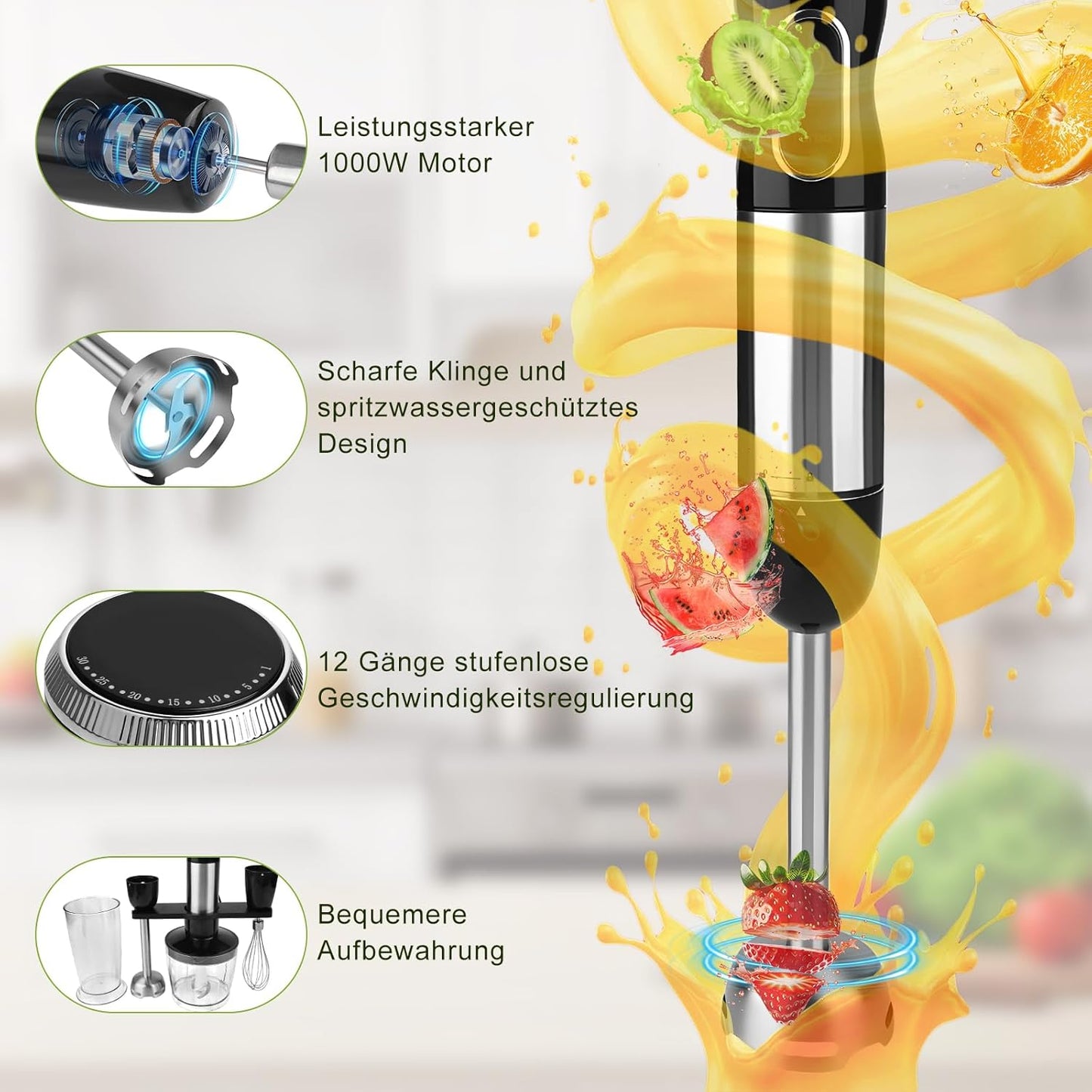 4-in-1 Elektrischer Stabmixer mit Zubehör-Set