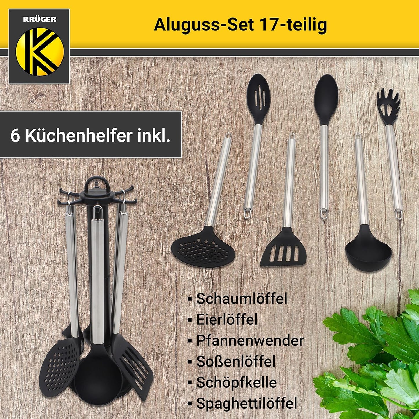 17-teiliges Kochgeschirr-Set, Schwarz