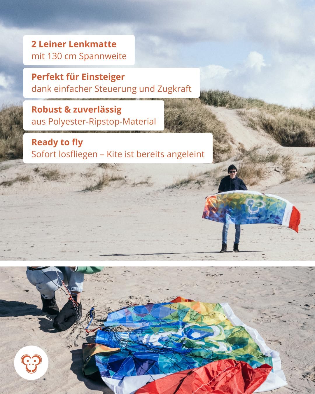 Airtwister Lenkmatte mit Packsack und Flugschlaufen, Multicolor 130.0 Zentimeter