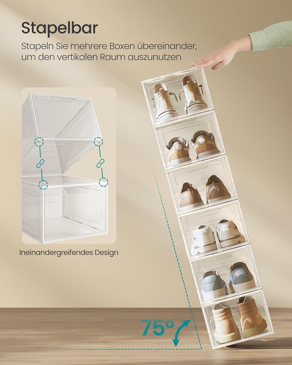 Schuh-Organizer Boxen-Set (6 Stück, stapelbar), Transparentes Weiss 6