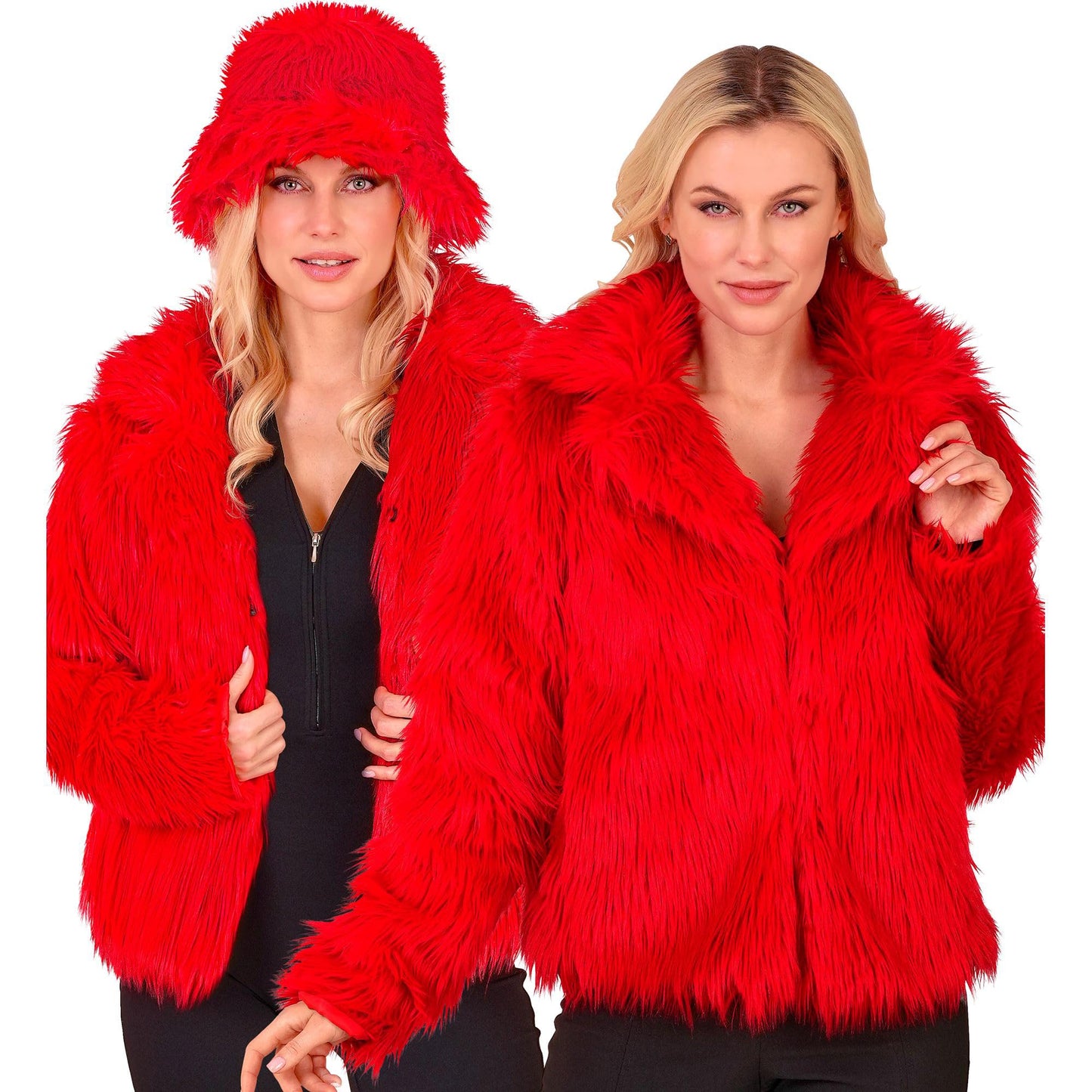 Kunstfell-Plüschjacke für Karneval, Rot XXL