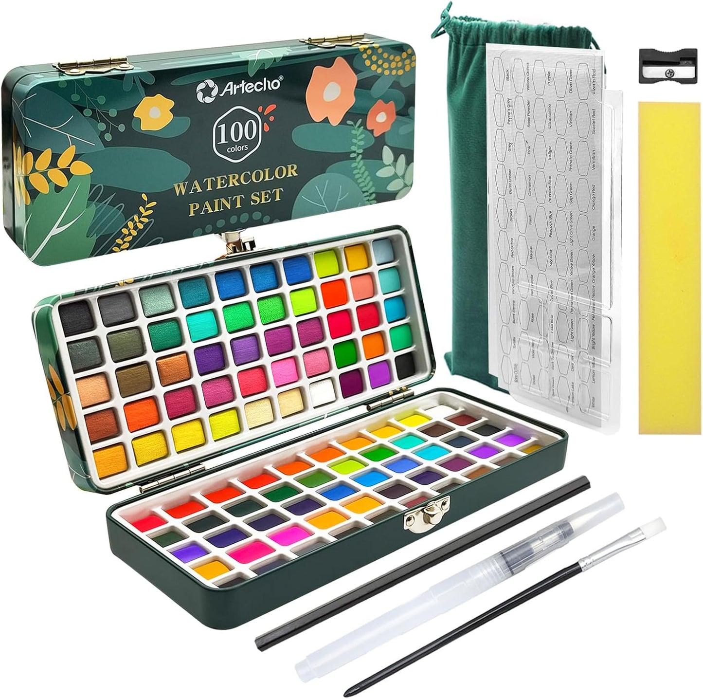 Aquarellfarben-Set mit Papier und Pinsel, 100 Farben