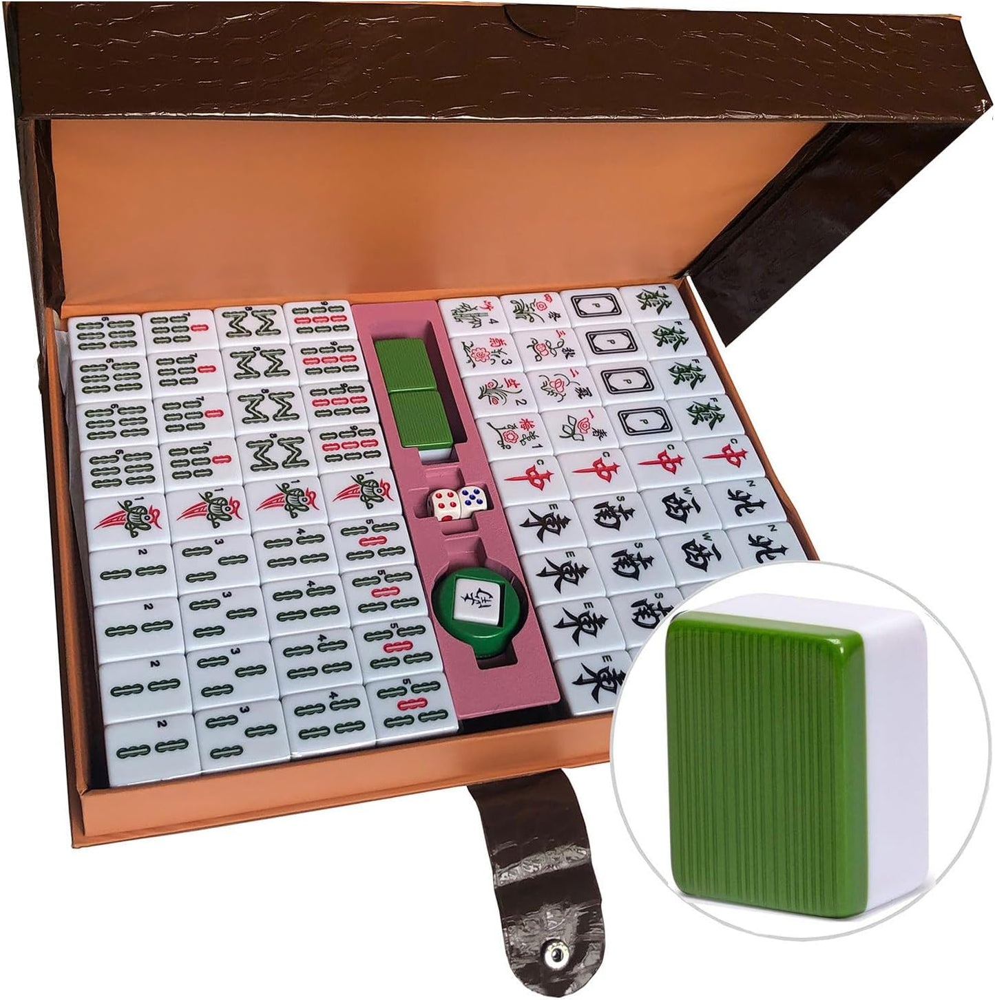 Mahjong-Spielset mit arabischen Ziffern, grün