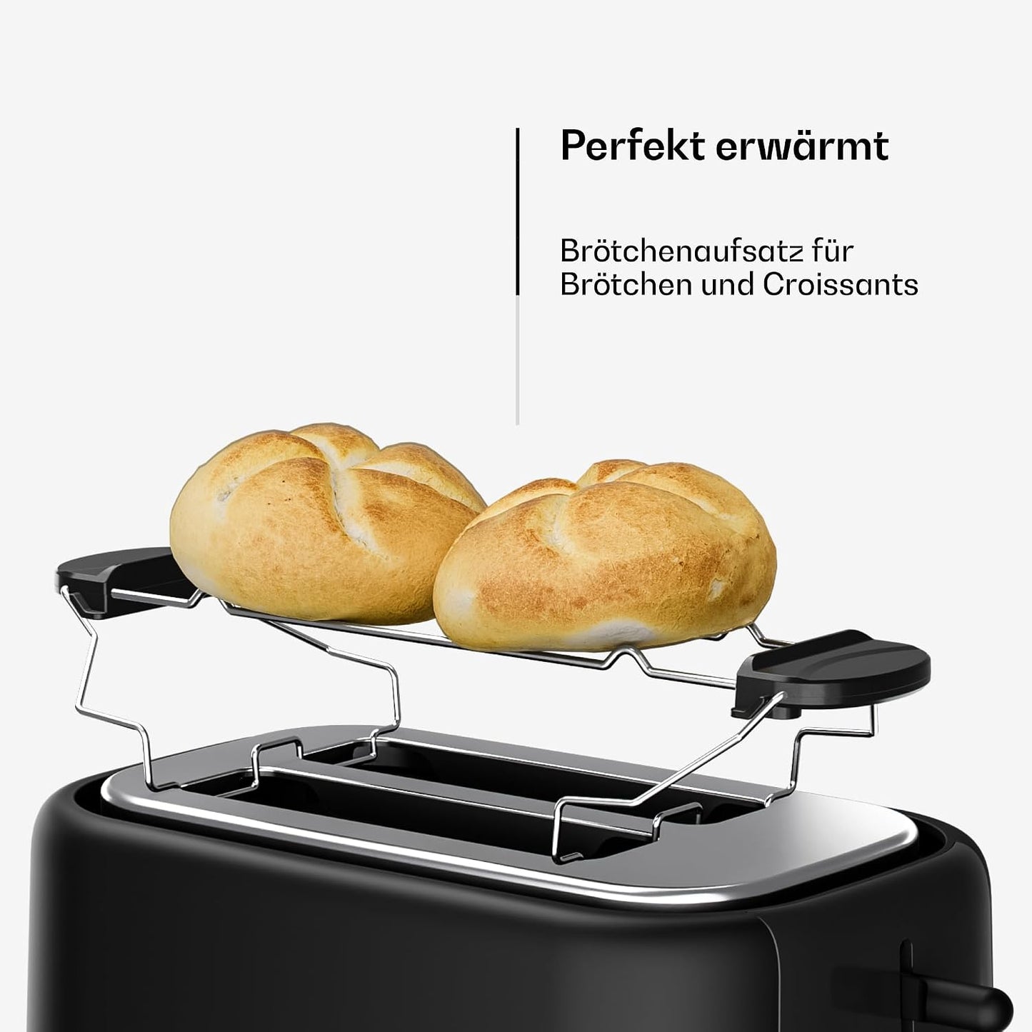 Velaire Toaster für 2 Scheiben mit Brötchenhalter, Schwarz Toaster