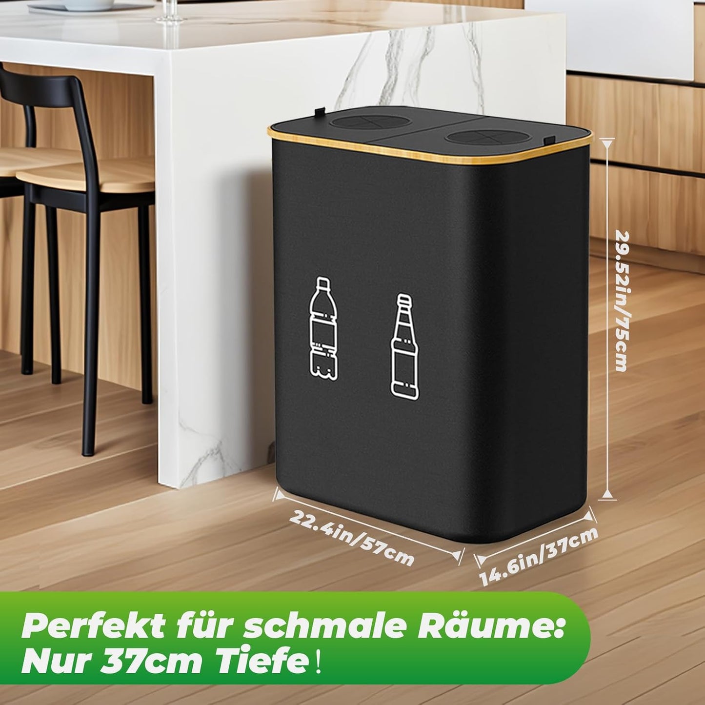Pfandflaschen Sammelbehälter mit 2 Fächern (160L), Schwarz-schmetterlingsklappe|160L