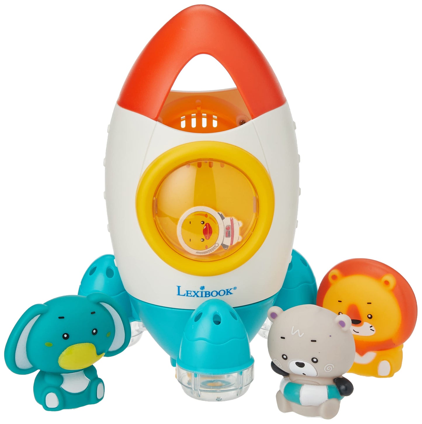Space rocket bath toy set with 3 squeezable animals, Rakete