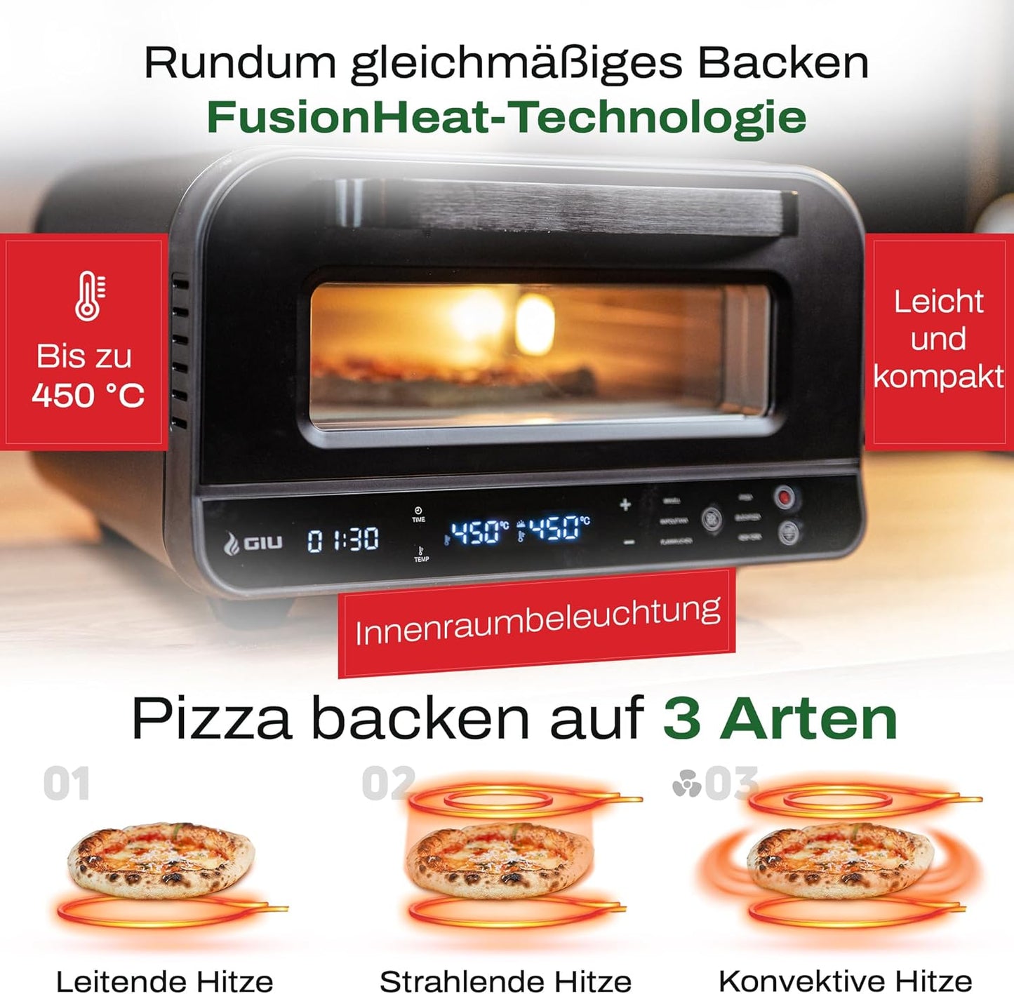 Elektrischer Pizzaofen mit FusionHeat-Tech, Modell Nero, Nero - Pizzaiolo Set