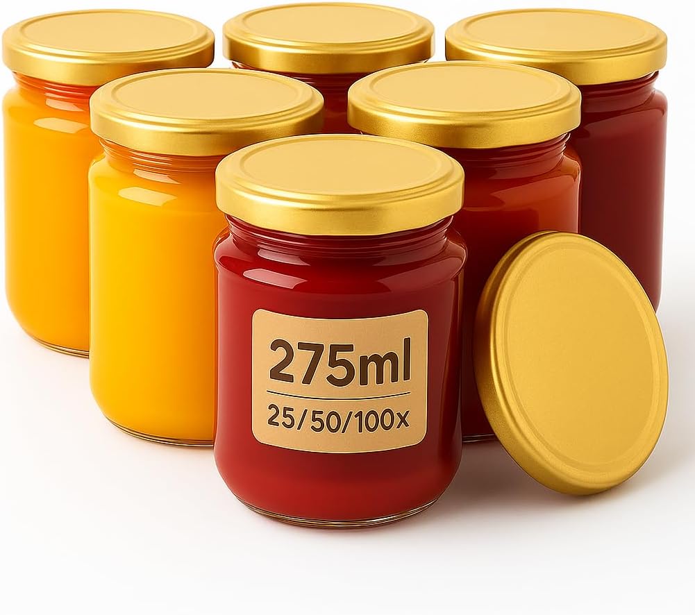 50er-Set Marmeladengläser mit Schraubdeckel, Gold 275 ml 50