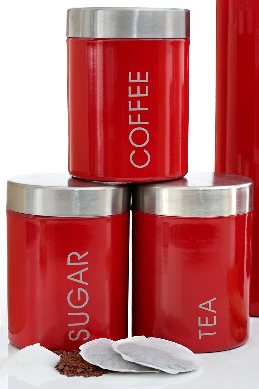 Housewares Tee, Kaffee und Zucker Set, 3-teilig, spülmaschinenfest, Rot