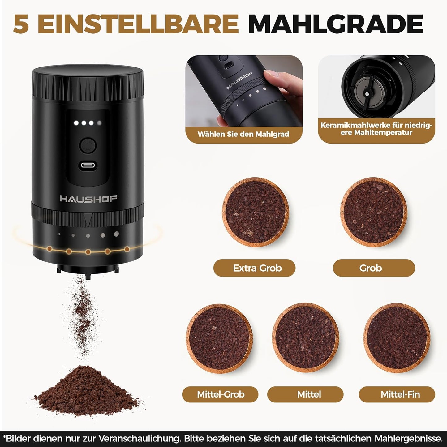Elektrische Kaffeemühle mit Thermobecher, Schwarz