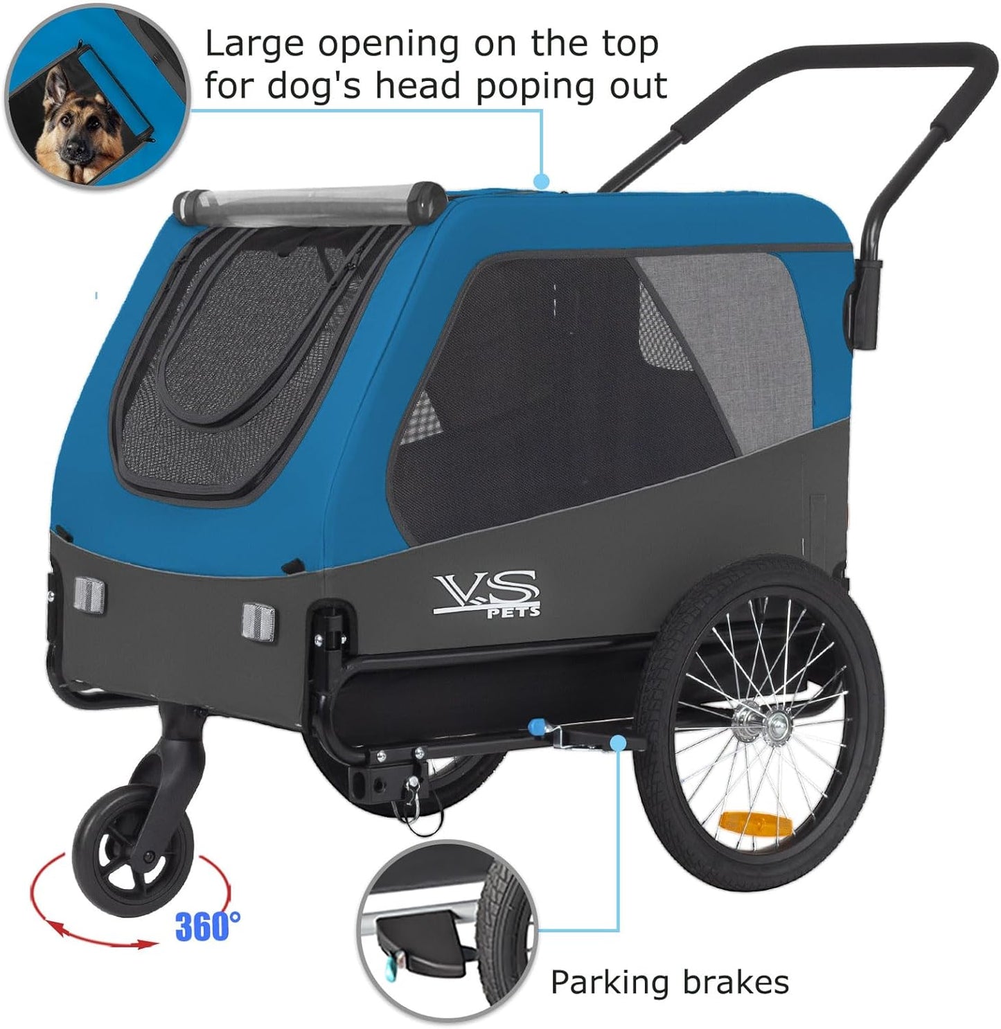 2-in-1 Hundeanhänger & Jogger für Hunde bis 35kg, BLAU