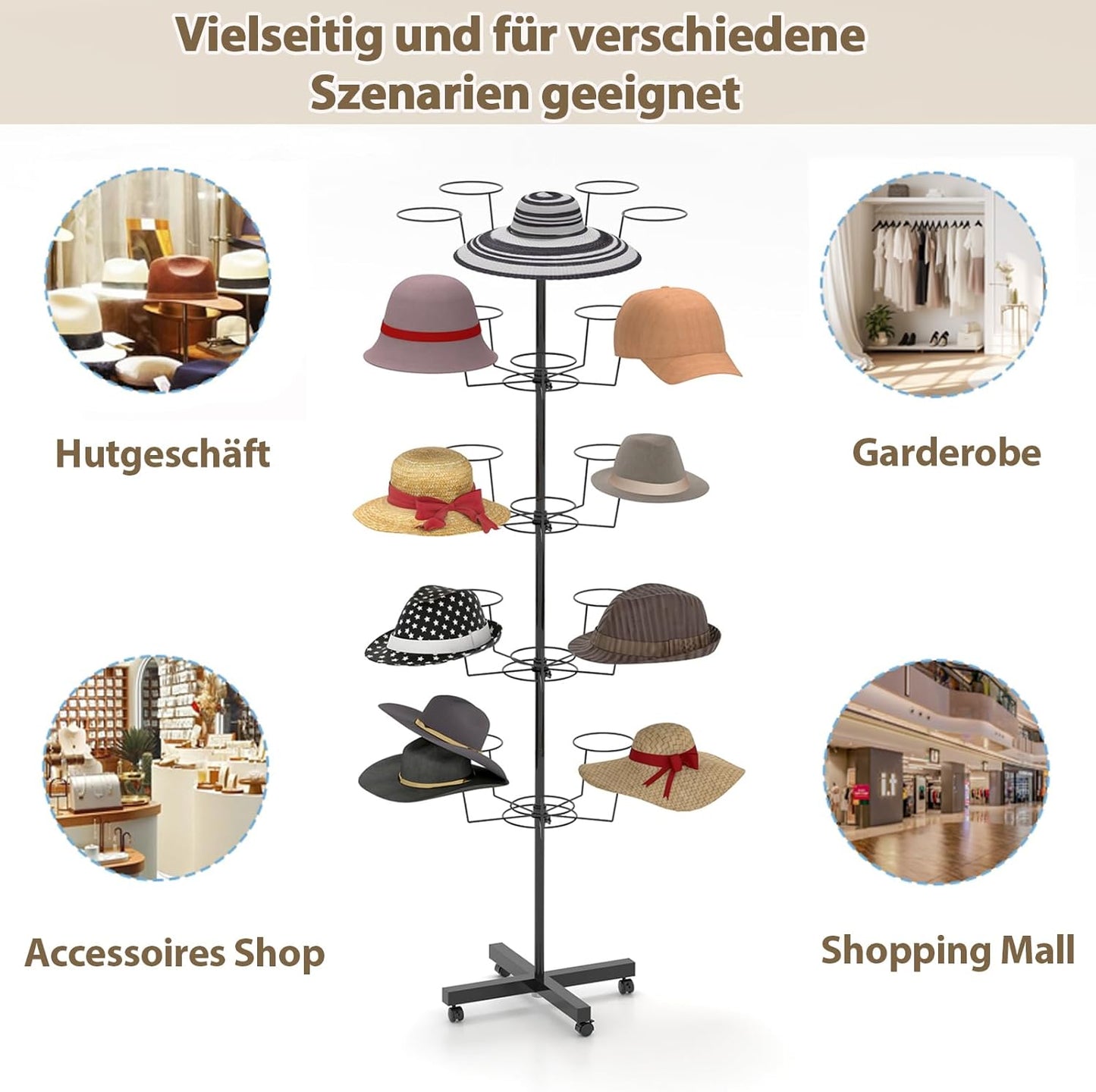 5-stöckiger drehbarer Hut- und Perückenständer