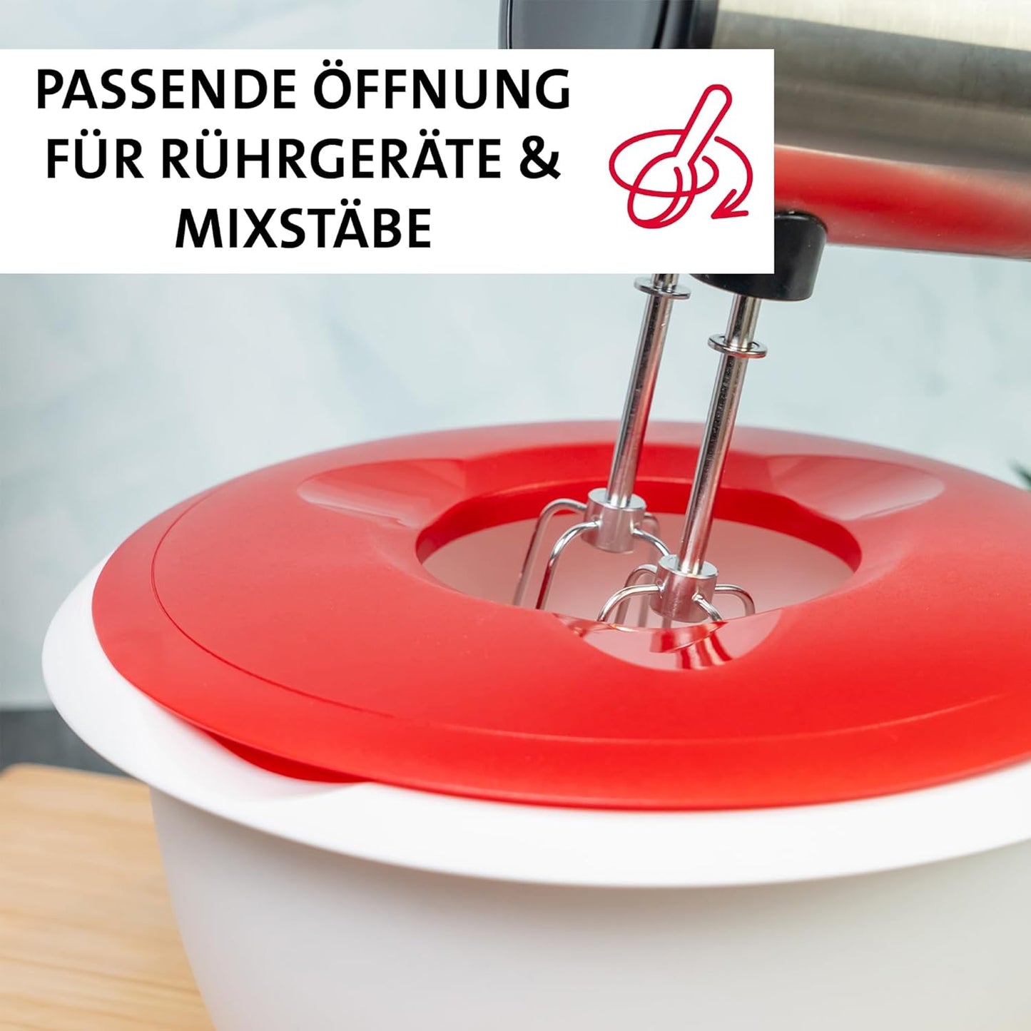Rührschüssel & Rührbecher Set mit Spritzschutz, Weiss/Rot, Set 2tlg.