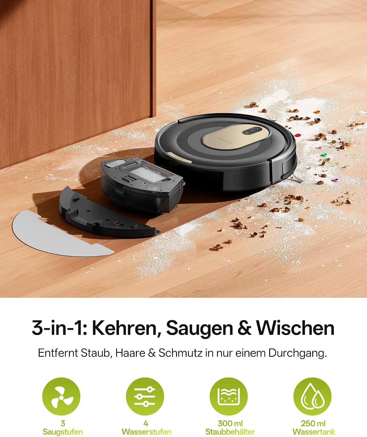 W8 Saugroboter mit Wischfunktion, Schwarzes Gold