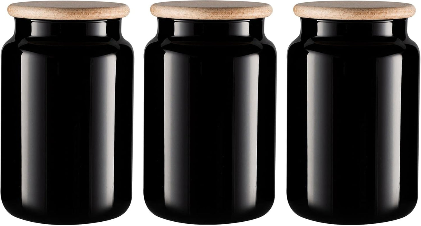 3er-Set Vorratsgläser (900 ml), Schwarz