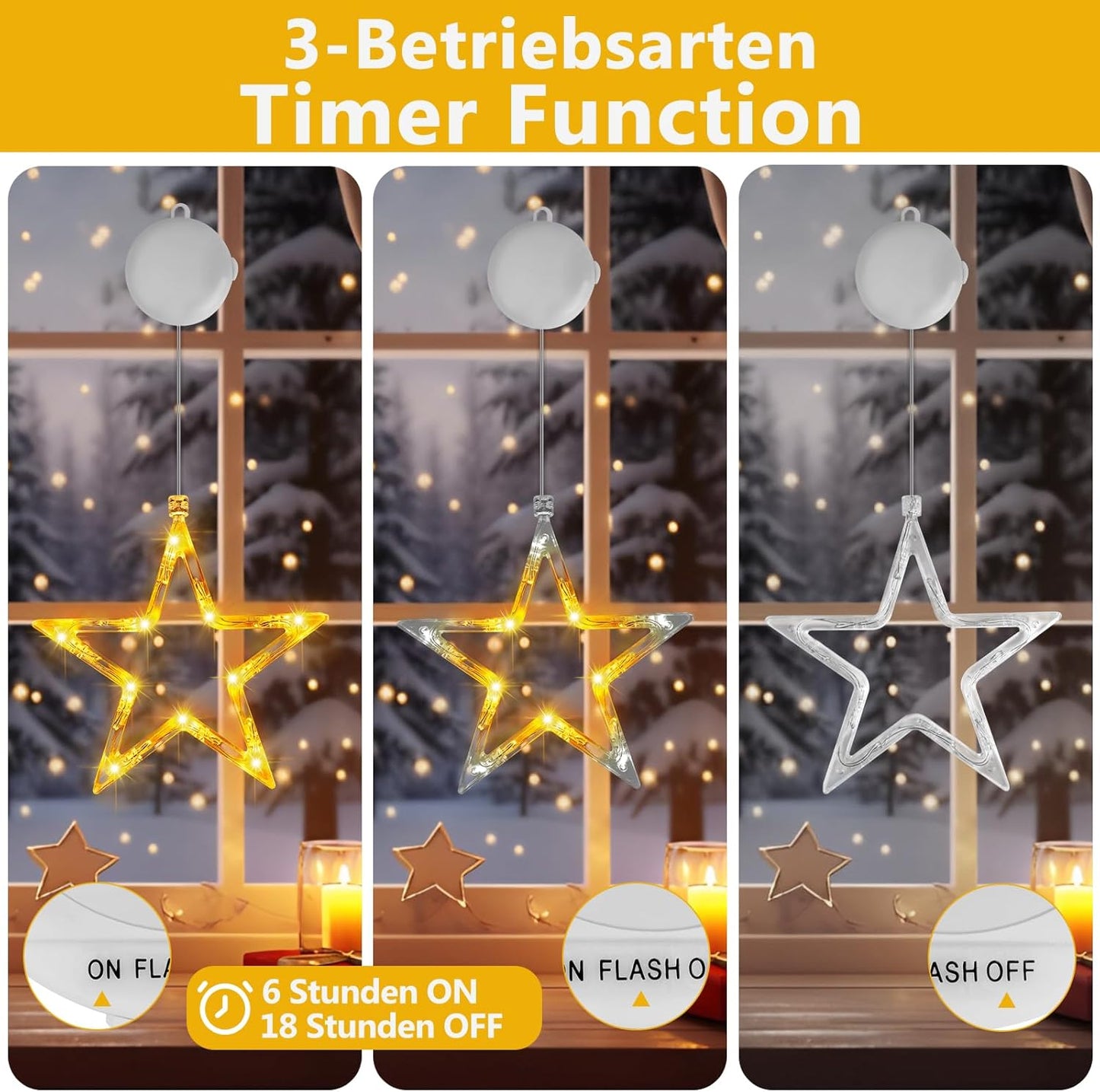 4er-Set LED-Weihnachtsstern mit Timer, Warmweiß Sterne - 4 Stück